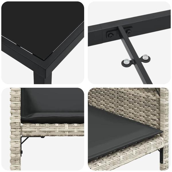 5-teiliges Garten-Dining-Set mit Kissen in Hellgrau aus Poly-Rattan