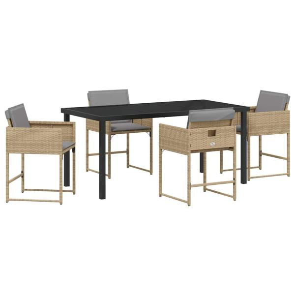 5-teiliges Garten Essgruppe mit Kissen Beige Poly Rattan