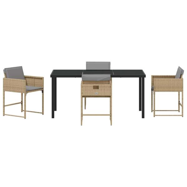 5-teiliges Garten Essgruppe mit Kissen Beige Poly Rattan