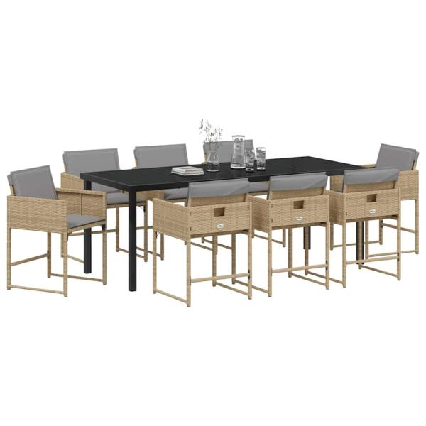 Garten Essgruppe 9 stk. Beige Poly-Rattan
