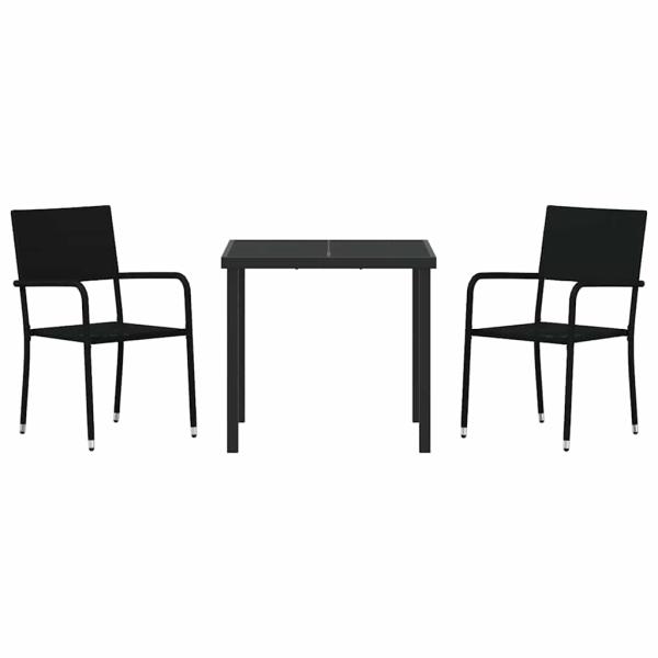 3-teiliges Garten Essset Schwarz Poly-Rattan