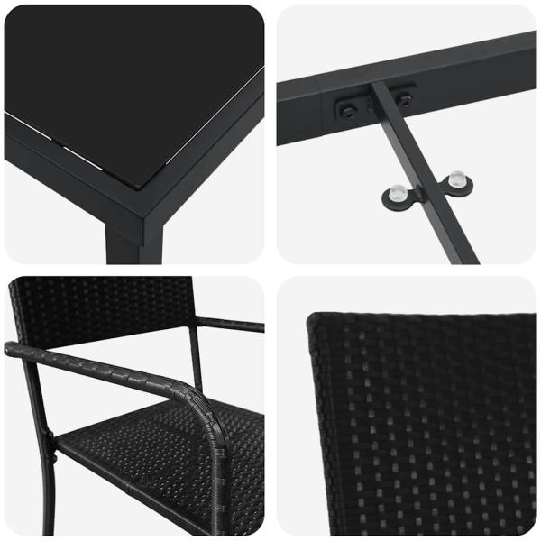 3-teiliges Garten Essset Schwarz Poly-Rattan