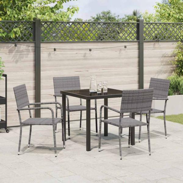 Garten Essgruppe mit Kissen 5 pcs Grau Poly-Rattan