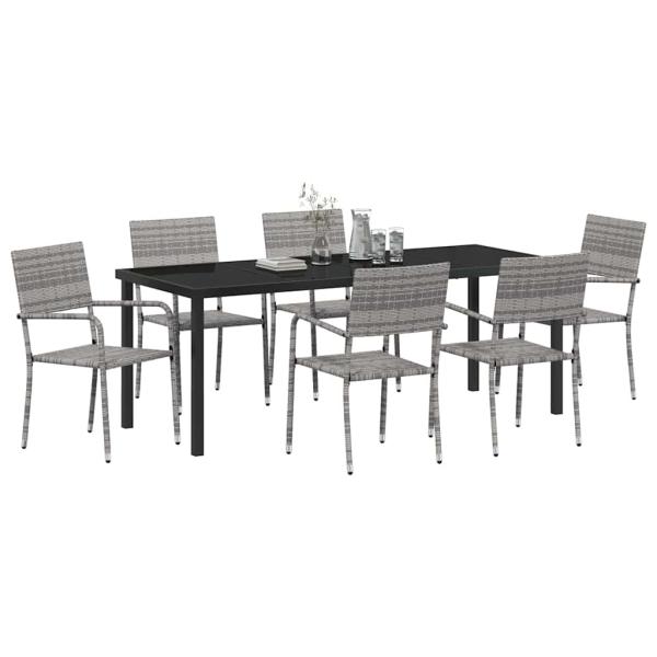 ARDEBO.de - 7-teiliges Garten Essset Grau Poly-Rattan