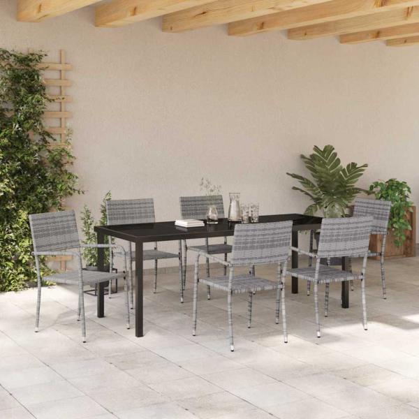 7-teiliges Garten Essset Grau Poly-Rattan