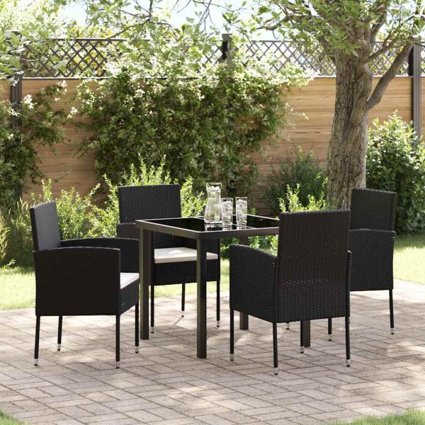 ARDEBO.de - 5-teiliges Garten Essgruppen Set mit Kissen schwarzes Poly-Rattan