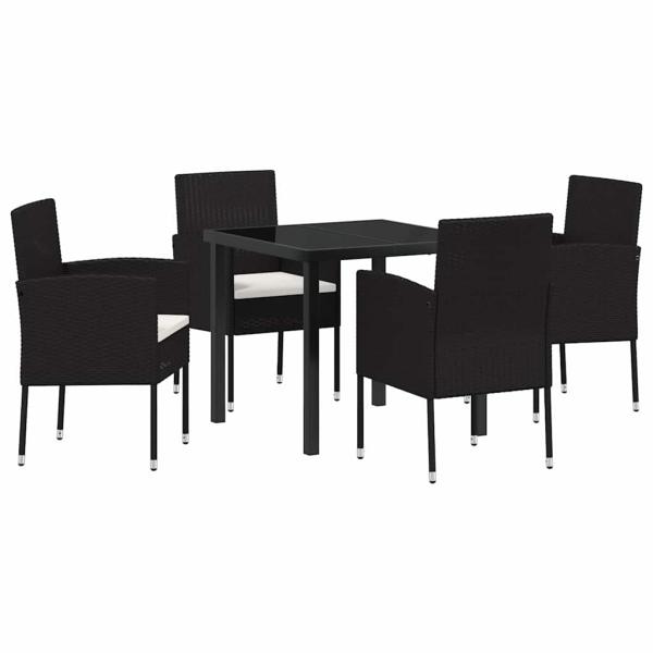 5-teiliges Garten Essgruppen Set mit Kissen schwarzes Poly-Rattan