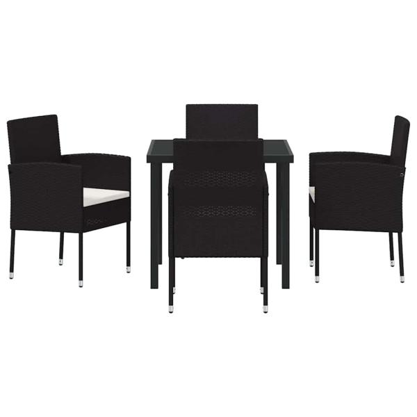 5-teiliges Garten Essgruppen Set mit Kissen schwarzes Poly-Rattan
