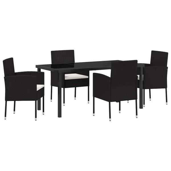 5-teiliges Garten Essset mit Kissen Schwarz Poly Rattan