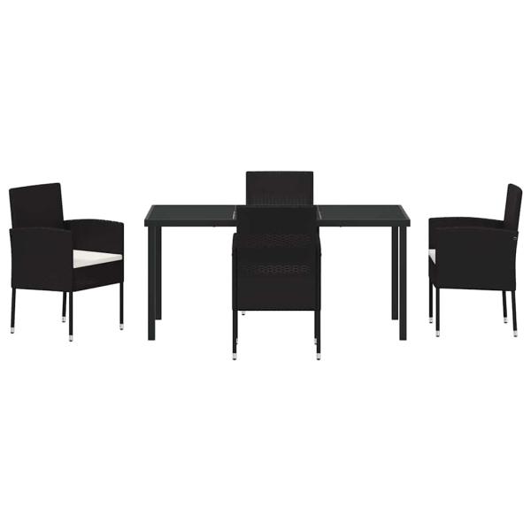 5-teiliges Garten Essset mit Kissen Schwarz Poly Rattan