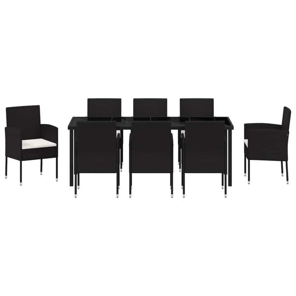 9-teiliges Garten-Essset mit Kissen Schwarz Poly-Rattan