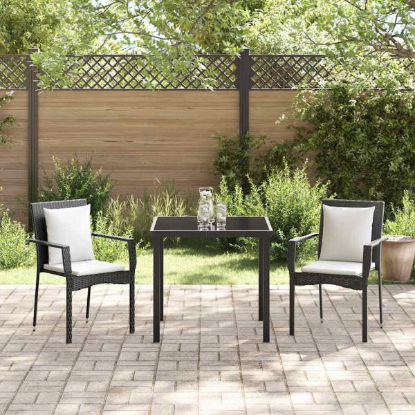 3-teiliges Garten-Ess-Set mit Kissen Schwarz Poly Rattan