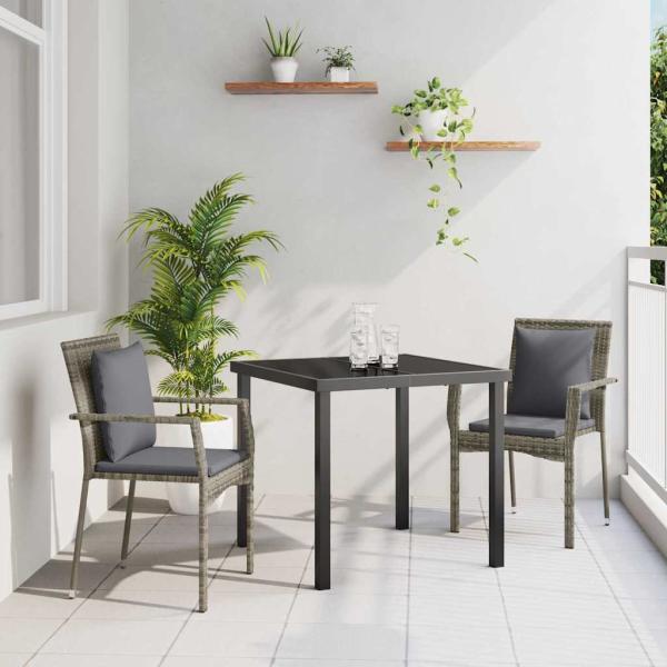ARDEBO.de - 3-teilige Garten-Essgruppe mit Kissen Grau Poly-Rattan