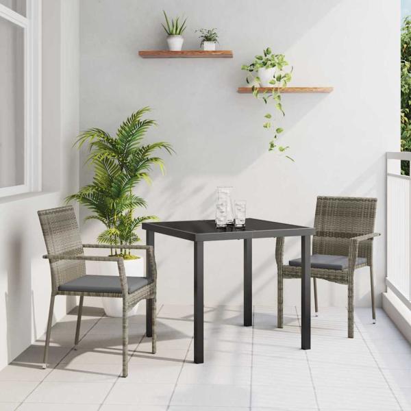 ARDEBO.de - 3-teiliges Garten-Ess-Set mit Kissen Grau Poly-Rattan