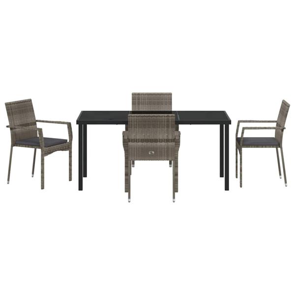 5-teiliges Garten-Essset mit Kissen Grau Poly-Rattan