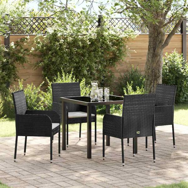 ARDEBO.de - 5-teiliges Garten-Essbereich mit Kissen Schwarz Poly-Rattan