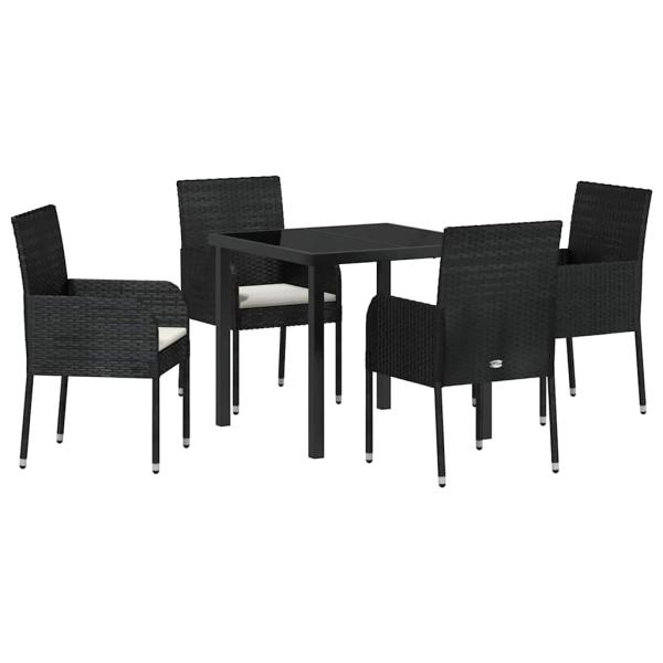 5-teiliges Garten-Essbereich mit Kissen Schwarz Poly-Rattan