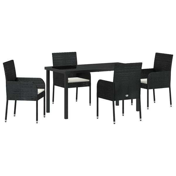 5-teilige Garten-Essgruppe mit Kissen schwarzes Poly-Rattan