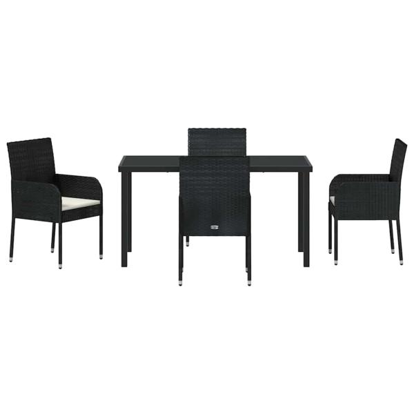 5-teilige Garten-Essgruppe mit Kissen schwarzes Poly-Rattan