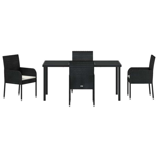 5-teiliges Garten-Ess-Set mit Kissen Schwarz Poly-Rattan