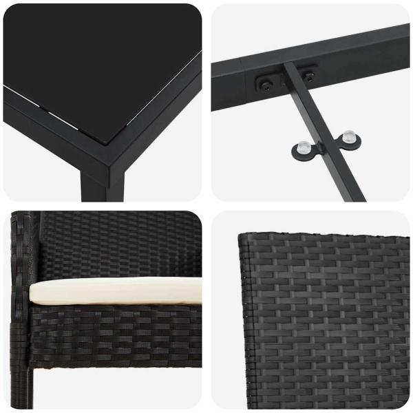 5-teiliges Garten-Ess-Set mit Kissen Schwarz Poly-Rattan