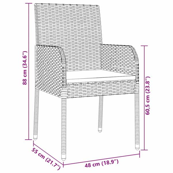 5-teiliges Garten-Ess-Set mit Kissen Schwarz Poly-Rattan