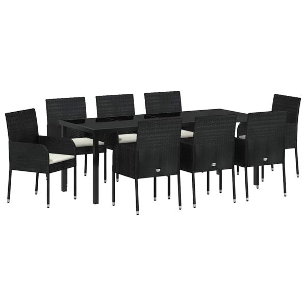 Garten Essgruppe 9 stk. Schwarz Poly-Rattan