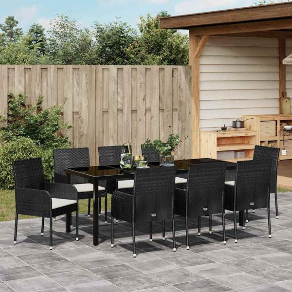 Garten Essgruppe 9 stk. Schwarz Poly-Rattan