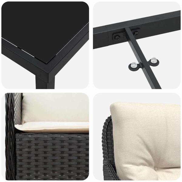 5-teiliges Garten-Ess-Set mit Kissen Schwarz Poly-Rattan