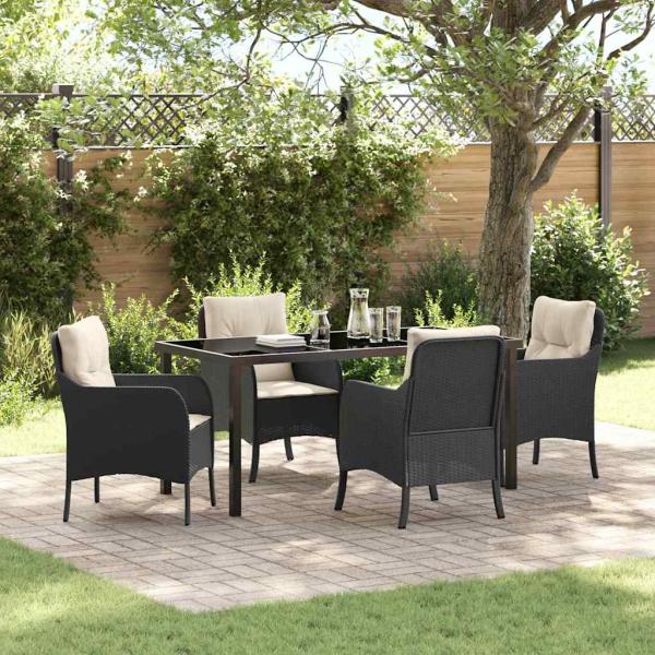 ARDEBO.de - 5-teilige Garten Essgruppe mit Kissen Schwarz Poly Rattan