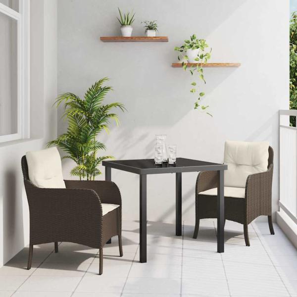 ARDEBO.de - 3-teiliges Garten-Essenset mit Kissen in Braun Poly Rattan