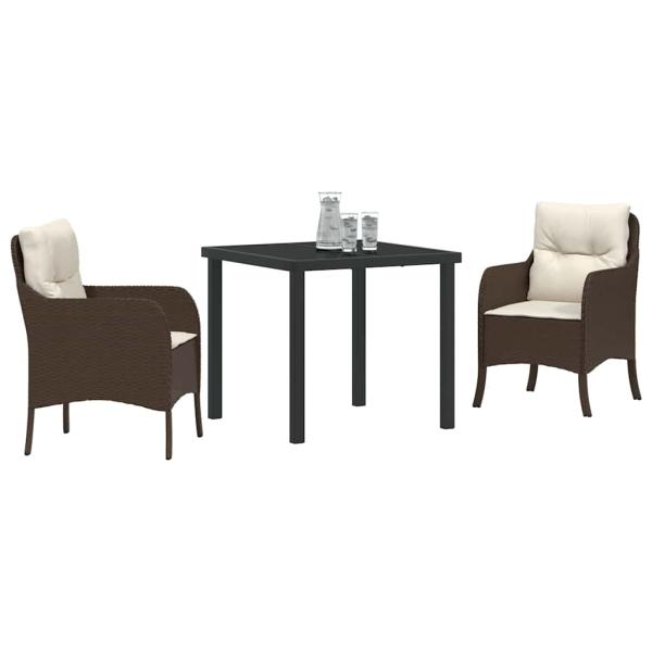 3-teiliges Garten-Essenset mit Kissen in Braun Poly Rattan