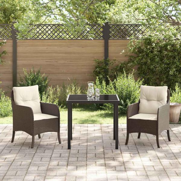 3-teiliges Garten-Essenset mit Kissen in Braun Poly Rattan