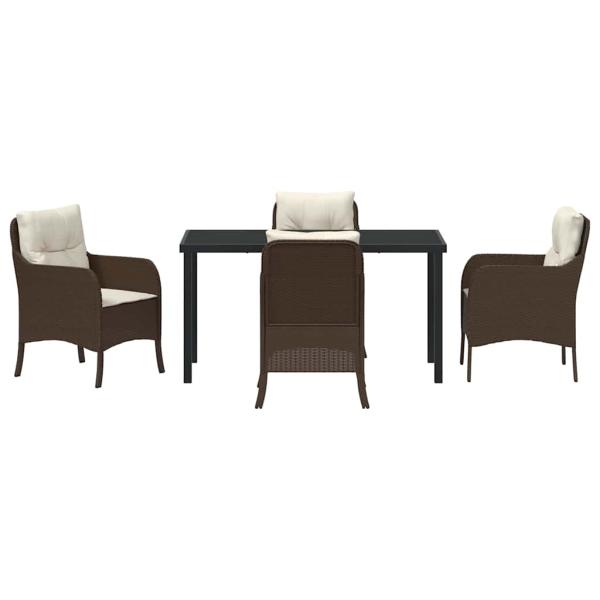 5-teiliges Garten-Esszimmer-Set mit Kissen Brauner Poly-Rattan