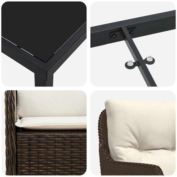 5-teiliges Garten-Esszimmer-Set mit Kissen Brauner Poly-Rattan
