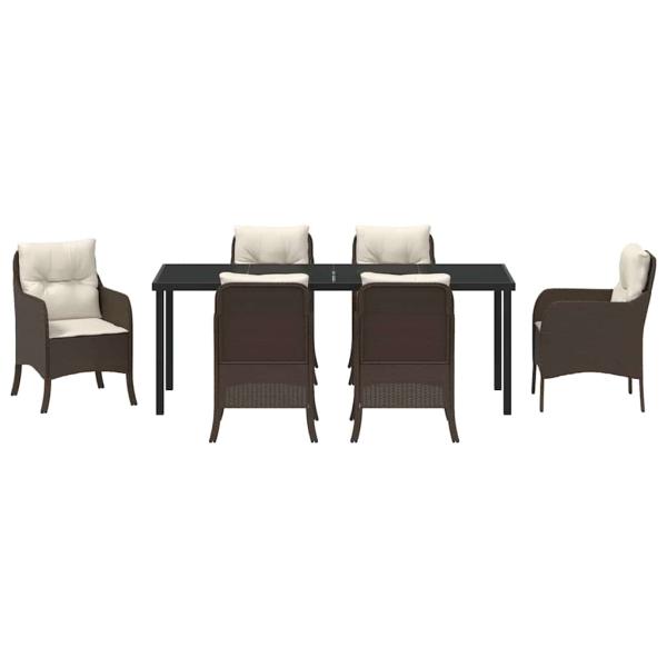 7-teiliges Garten-Esszimmer-Set mit Kissen in Braun aus Poly-Rattan