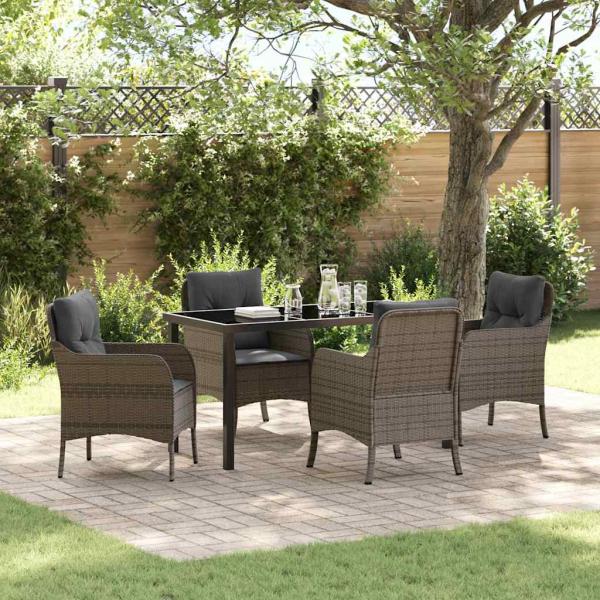 ARDEBO.de - 5-teiliges Garten-Ess-Set mit Kissen Grau Poly Rattan
