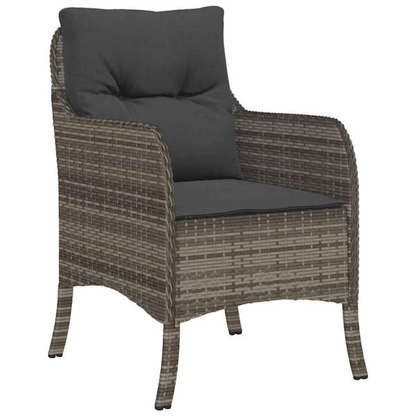 5-teiliges Garten-Ess-Set mit Kissen Grau Poly Rattan