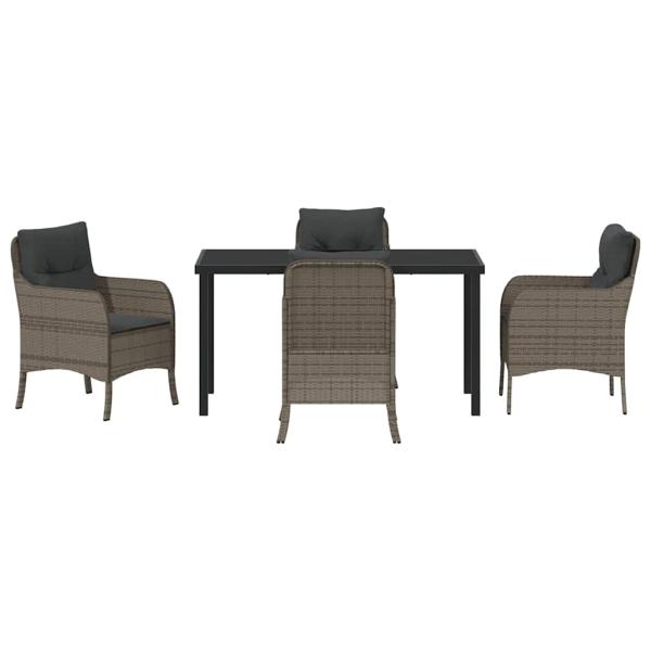 5-teiliges Garten-Ess-Set mit Kissen Grau Poly Rattan