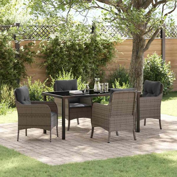 ARDEBO.de - 5-teiliges Garten-Ess-Set mit Kissen Grau Poly-Rattan