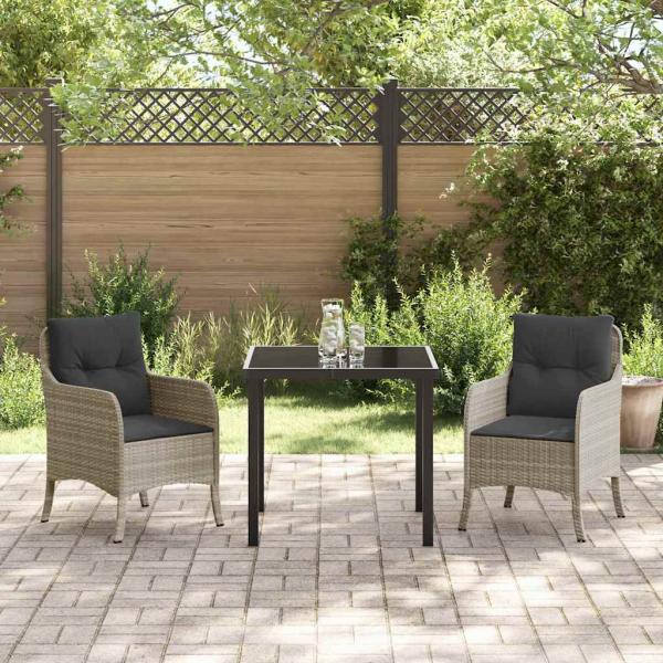 3-teiliges Gartenset mit Kissen Hellgrau Poly-Rattan