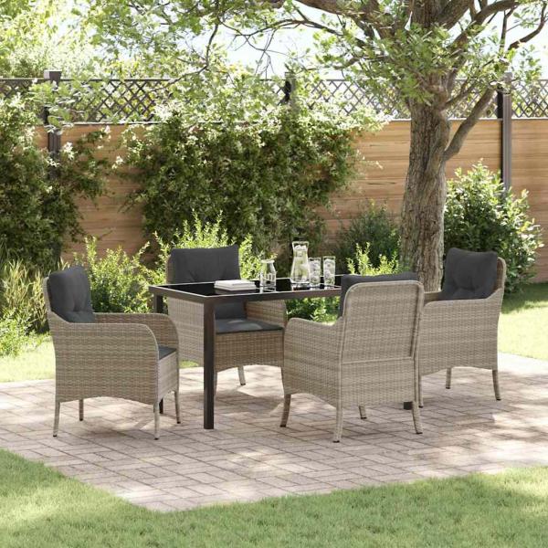 ARDEBO.de - 5-teiliges Garten-Essset mit Kissen Hellgrau Poly-Rattan