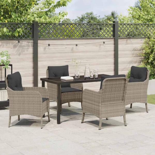 5-teiliges Garten-Essset mit Kissen Hellgrau Poly-Rattan