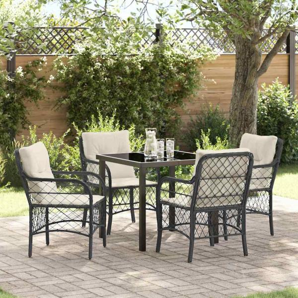 ARDEBO.de - 5-teiliges Garten Essset mit Kissen Schwarz Poly Rattan