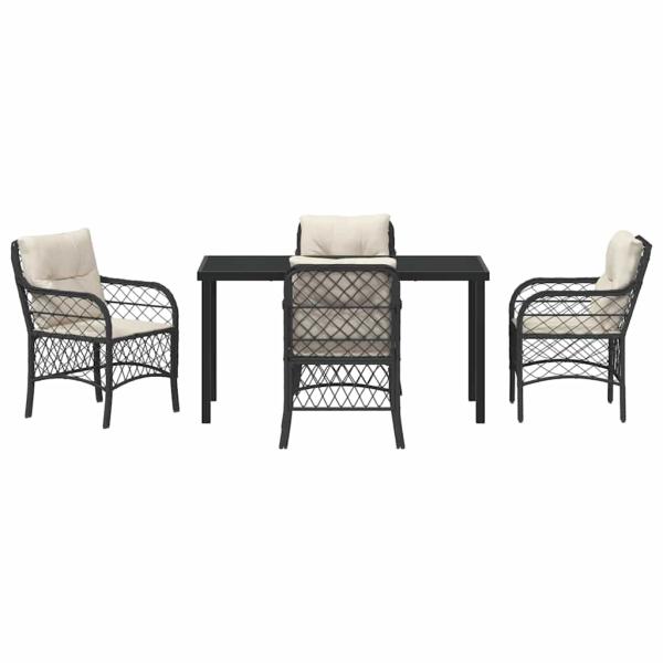5-teiliges Garten-Dining-Set mit Kissen Schwarz Poly Rattan