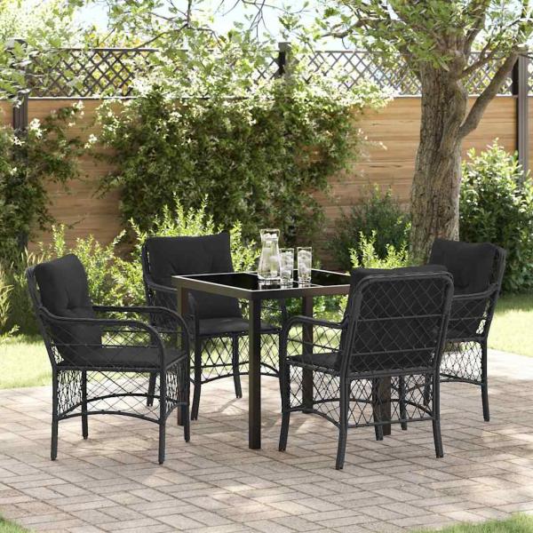 ARDEBO.de - 5-teiliges Garten-Dining-Set mit Kissen Schwarz Poly-Rattan