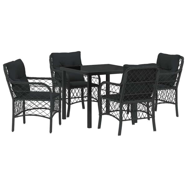 5-teiliges Garten-Dining-Set mit Kissen Schwarz Poly-Rattan