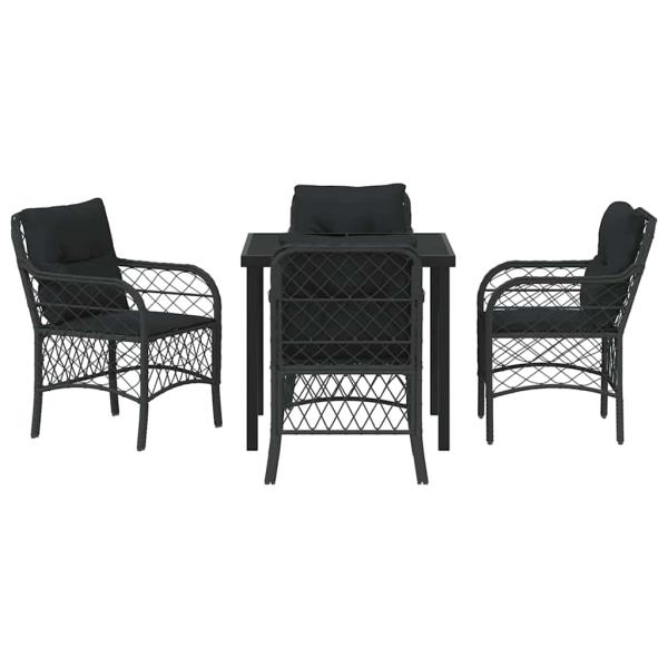 5-teiliges Garten-Dining-Set mit Kissen Schwarz Poly-Rattan