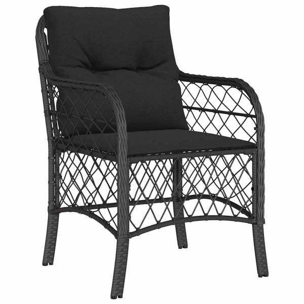 5-teiliges Garten Essset mit Kissen Schwarz Poly Rattan