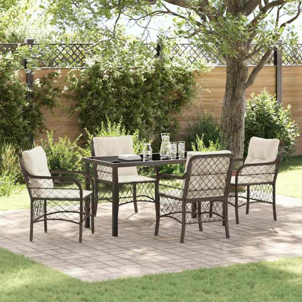 ARDEBO.de - 5-teiliges Garten-Dining-Set mit Kissen Braun Poly-Rattan